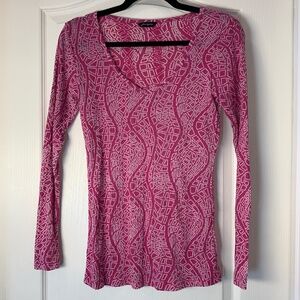 Y2K Sheer Fuchsia Geometric Mesh Top‎ Women L Slim Fit Bold Statement Party